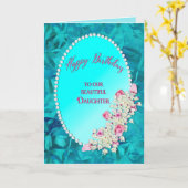 誕生日-私達の娘-花とのビーズの楕円形 カード (黄色い花)