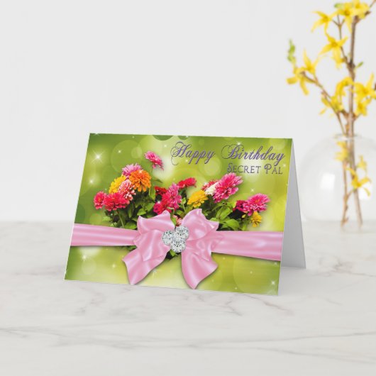 誕生日-秘密の友達-ジニア カード (黄色い花)