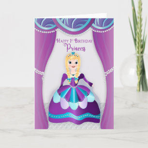 誕生日,第1プリンセス,紫のブルーガウンを着た カード