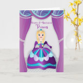 誕生日、第5プリンセスパープルブルーガウンを着た カード (黄色い花)