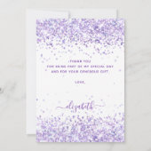 誕生日 紫 パープル グリッター ありがとう カード (裏面)