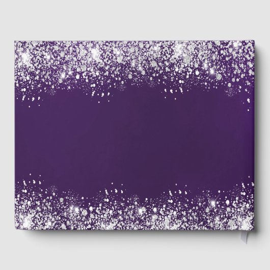 誕生日 紫 銀の輝きの塵のモノグラム ゲストブック (裏面)
