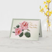 誕生日、義母カード。 ピンクのバラ カード (黄色い花)
