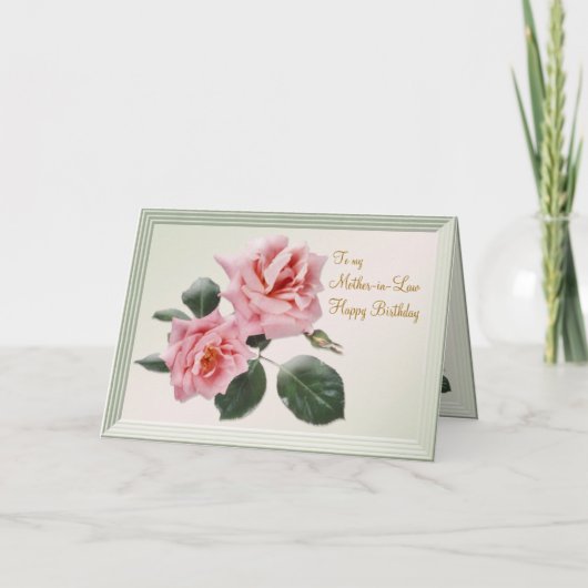 誕生日、義母カード。 ピンクのバラ カード (正面)