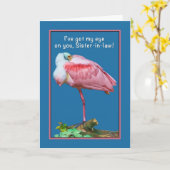 誕生日、義理の姉妹、ピーカーブ式Spoonbillカード カード (黄色い花)