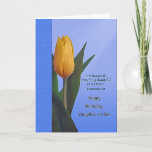 誕生日、義理の娘、ゴールデンチューリップ花 カード (正面)