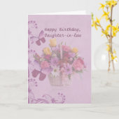 誕生日、義理の娘、花のバスケット カード (黄色い花)