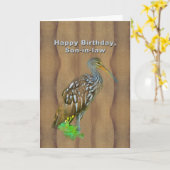 誕生日、義理の息子、Limpkinの沼地の鳥 カード (黄色い花)