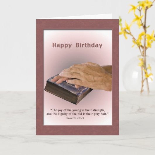 誕生日,老人の手,聖擦り切れた書,宗教 カード (黄色い花)