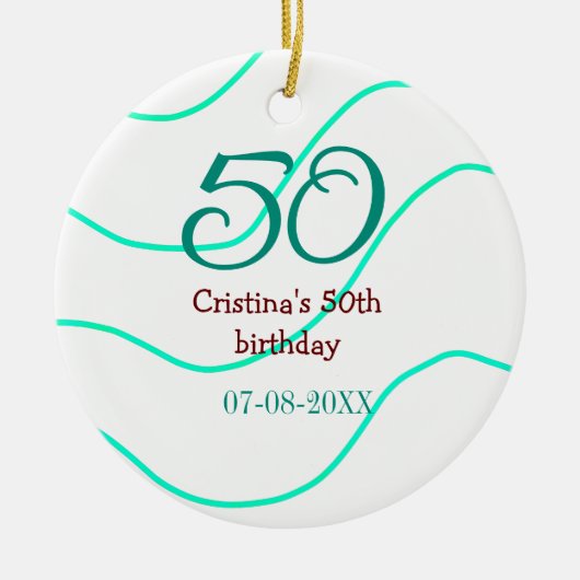 誕生日 記念日 名前 日付 50歳 誕生日 セラミックオーナメント (正面)