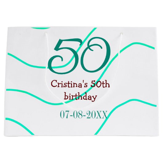 誕生日 記念日 名前 日付 50歳 誕生日 ラージペーパーバッグ (正面)