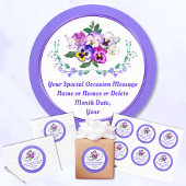 誕生日、記念日、結婚式のためのパンジーシール ラウンドシール