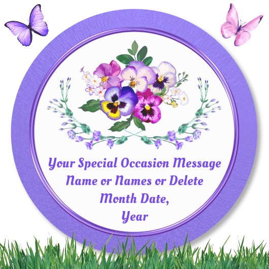 誕生日、記念日、結婚式のためのパンジーシール ラウンドシール