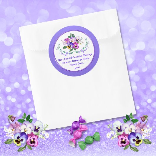 誕生日、記念日、結婚式のためのパンジーシール ラウンドシール