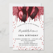 誕生日 赤 白 グリッター風船 招待状 (正面)