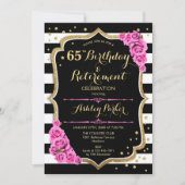 誕生日 & 退職パーティー - ブラック ピンク ゴールド 招待状 (正面)