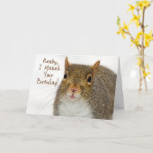 誕生日、遅れ、リス驚いた カード (黄色い花)
