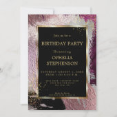 誕生日 |金属はっきりしたカシスフェイクブラシストローク 招待状 (正面)