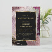 誕生日 |金属はっきりしたカシスフェイクブラシストローク 招待状 (スタンド正面)