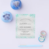 誕生日 銀の青いグリッター お手頃 招待状 チラシ (シングル)