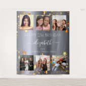 誕生日 銀 ゴールド スター 友達 フォト タペストリー (正面)