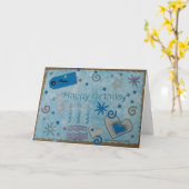 誕生日 – 青 – スクラップブックカード カード (黄色い花)