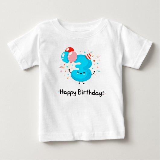 誕生日＋風船のキュートなスマイル3 ベビーTシャツ (正面)