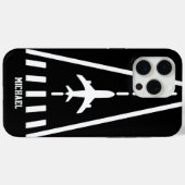 誕生日 飛行機 着陸 滑走路 モノクロ Case-Mate iPhoneケース (裏面 (横))