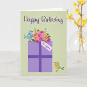 誕生日（鳥と花） カード (黄色い花)