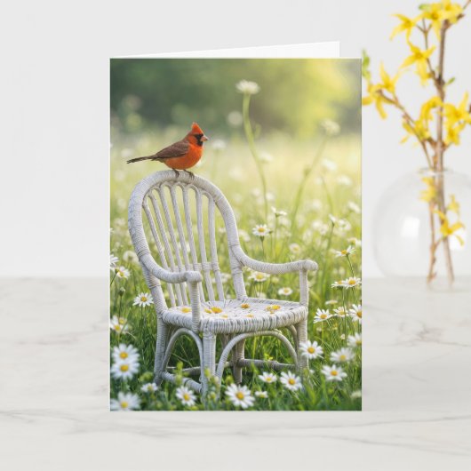 誕生日(鳥)ショウジョウコウカンチョウオンアウィッカーチェア カード (黄色い花)