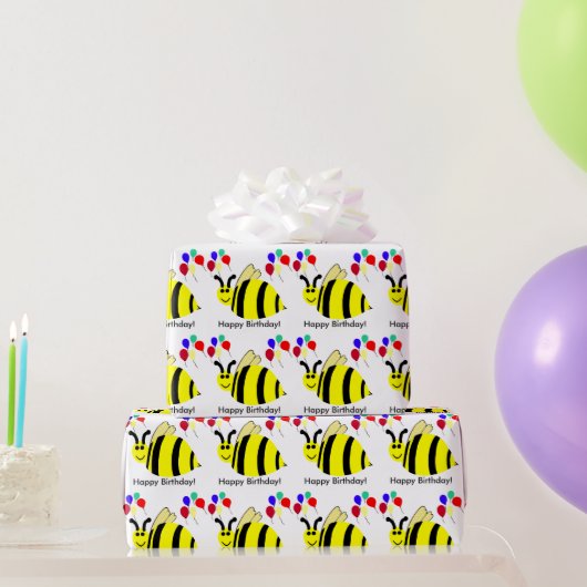 誕生日 黄色い蜂の風船 ラッピングペーパー (パーティーギフト)
