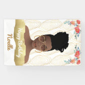 誕生日、黒人女性、花お洒落の金ゴールド 横断幕 (横)