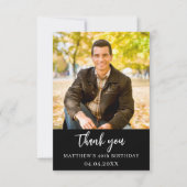 誕生日 黒白 写真 シンプル スクリプト サンキューカード (正面)