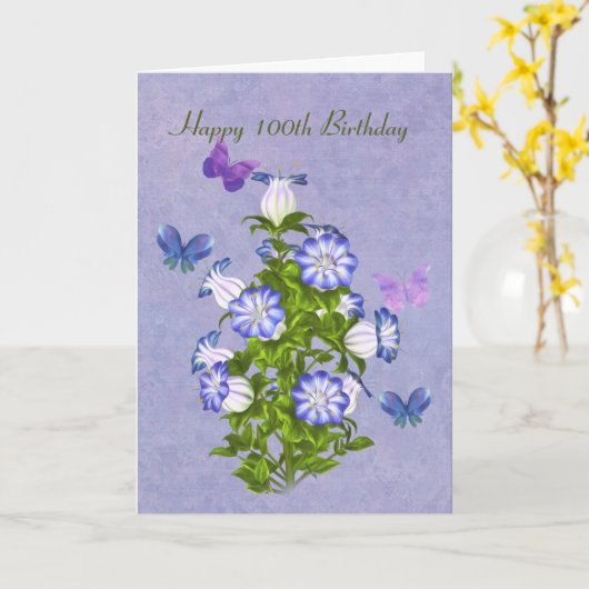 誕生日, 100th,蝶とベルの花 カード (黄色い花)