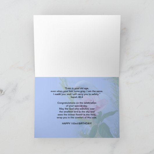 誕生日、103rd、Snowy白鷺およびピンクのバラ カード (内部)