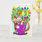 誕生日- 2歳 – キティ祝キャット カード (黄色い花)