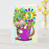 誕生日- 3歳 – キティ祝キャット カード (黄色い花)
