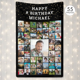 誕生日 55枚フォトコラージュ カスタムテキストとカラー 横断幕