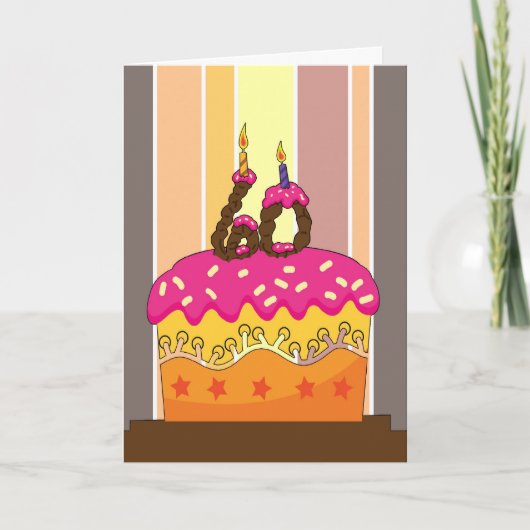 誕生日–60～60歳の誕生日にろうそくを使ったケーキ カード (正面)