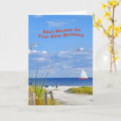 誕生日, 80th,ビーチと海ビューカード カード (黄色い花)