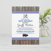 誕生日 BBQ 誕生日 ブルー ホッグ ロースト 木製 招待状 (スタンド正面)