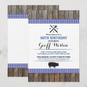 誕生日 BBQ 誕生日 ブルー ホッグ ロースト 木製 招待状 (正面/裏面)