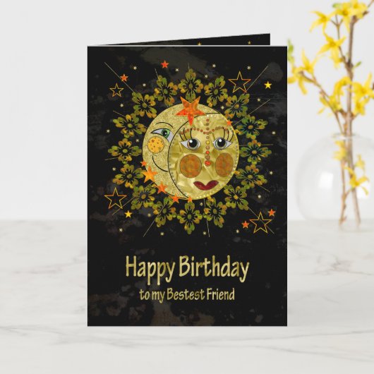 誕生日, BFF，友人，太陽，月，星， カード (黄色い花)