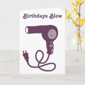 誕生日 blow カスタムメッセージ パープルヘアドライヤー カード (黄色い花)