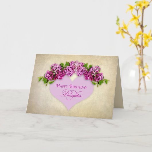 誕生日- DAUGHTER – エレガンスとライラック&ハート カード (黄色い花)