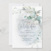 誕生日 | Dusty Blue Over the Moon 招待状 (正面)