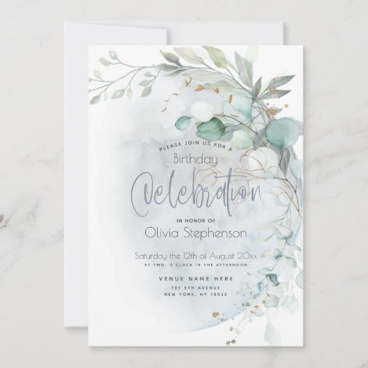 誕生日 | Dusty Blue Over the Moon 招待状 (正面)