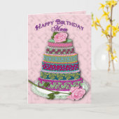 誕生日- MOM - TIERDお誕生日ケーキバラ カード (黄色い花)