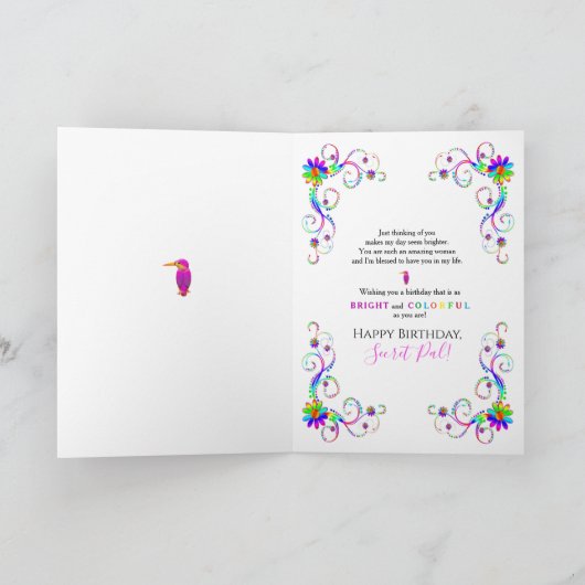 誕生日、Secet Pal、抽象芸術フローラ – 鮮やかなカラー カード (内部)