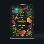 誕生日、SON、抽象芸術銀河系 カラフル、 カード<br><div class="desc">おもしろいと非常に明るい誕生日グリーティングカラフル鮮やかな色。抽象芸術銀河系や宇宙に星、射撃、 発砲星、さらにはハートが満ちている。他のカテゴリおよび製品で同じ画像を参照。</div>